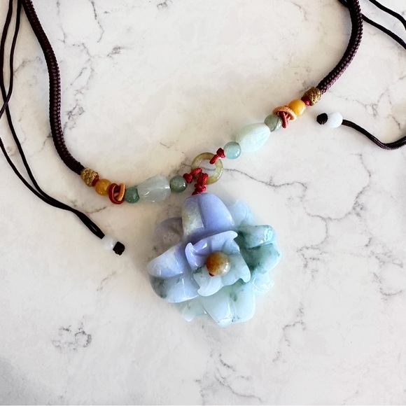 NEW Jadeite Flower Necklace Luck, Fortune & Protection - Picture 2 of 5